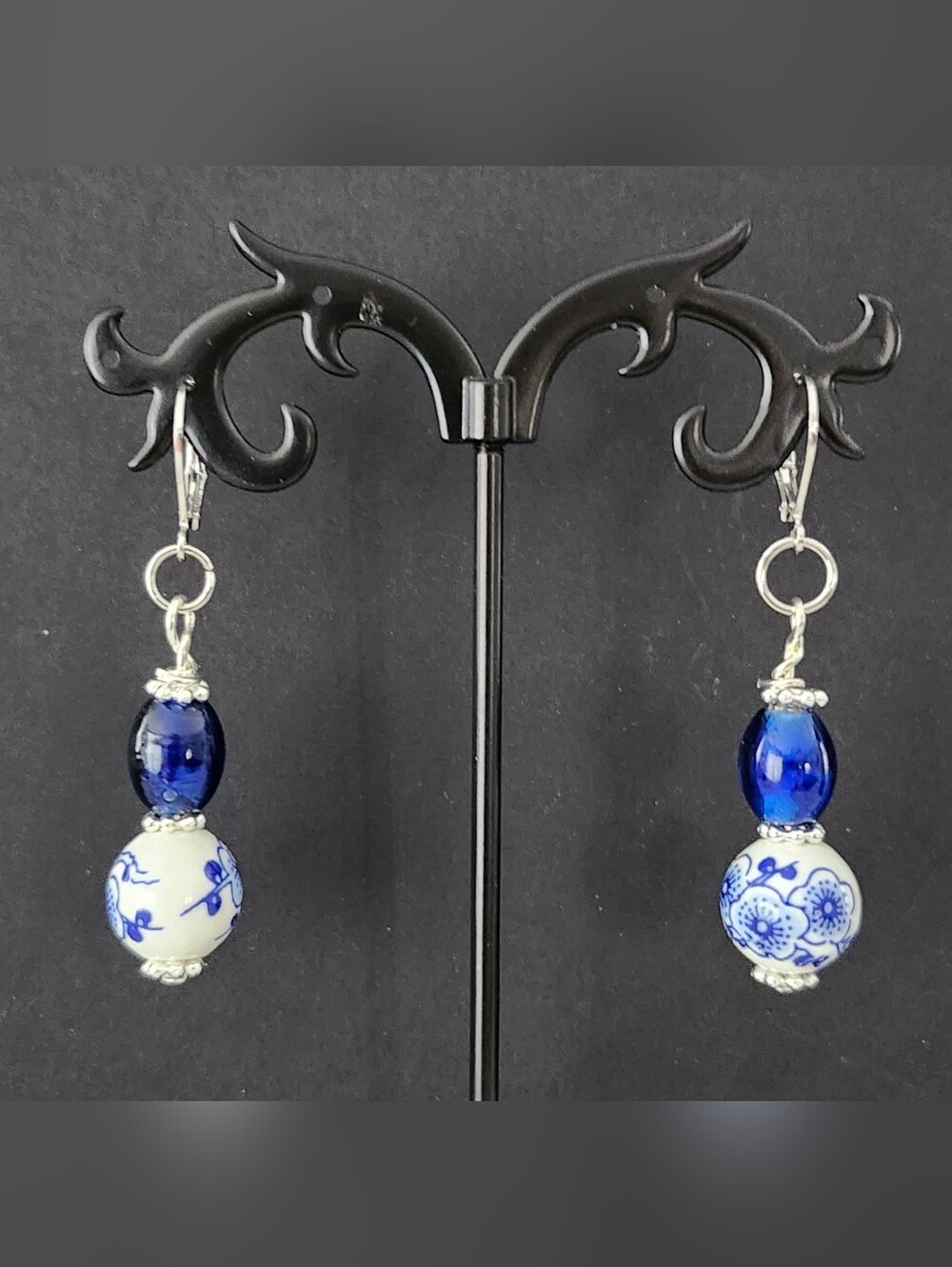 Earrings Porcelain-look Blue Drop Handcrafted